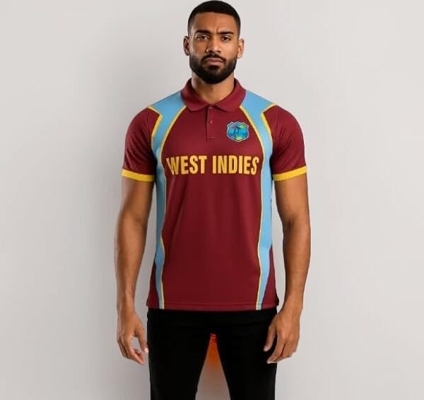 West Indies T20 2012 Half Sleeves Fan Jersey T-Shirt | Maroon & Blue Polyester Dry Fit Sportswear Fabric | Stylish Gym, Training & Outdoor Sports