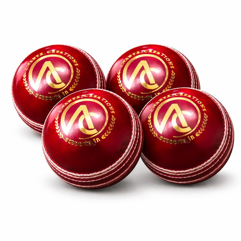 Ananya Creations Classic Red 4 piece Leather Cricket Ball –40 Overs (Test).jpg