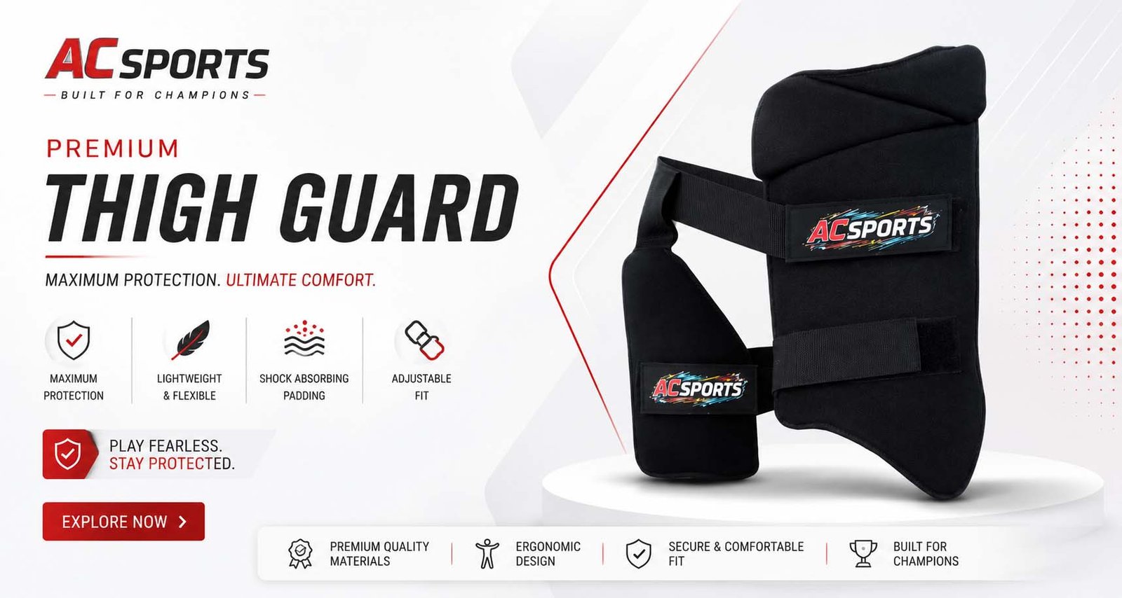 Ananya Creations AC Sports Pro Shield Cricket Combo Thigh Guard for Right-Hand Batsmen